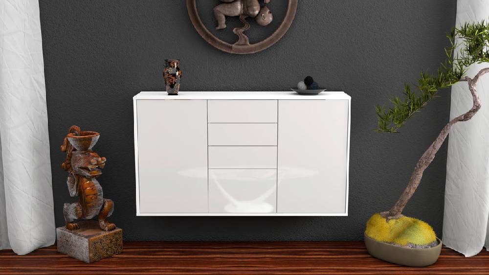 Stil Zeit Möbel Sideboard Sioux Falls, Weiß, hängend (136x79x35cm) Wochenangebot
