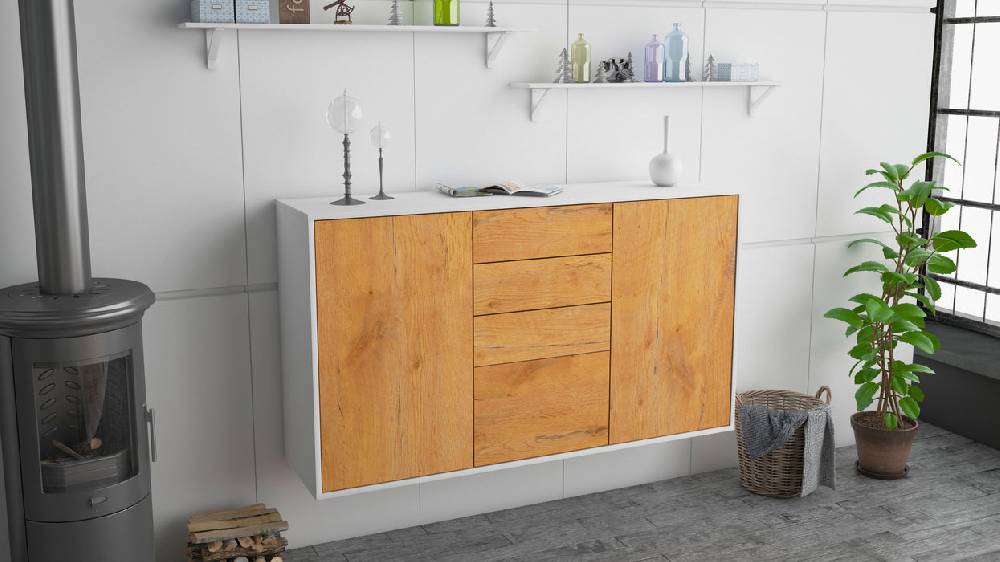 Stil Zeit Möbel Sideboard Sioux Falls, Eiche, hängend (136x79x35cm) Kostenlose Rückgabe