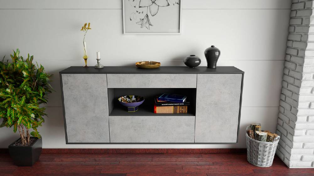 Stil Zeit Möbel Sideboard Ann Arbor, Beton, hängend (180x79x35cm) Neueste Stile