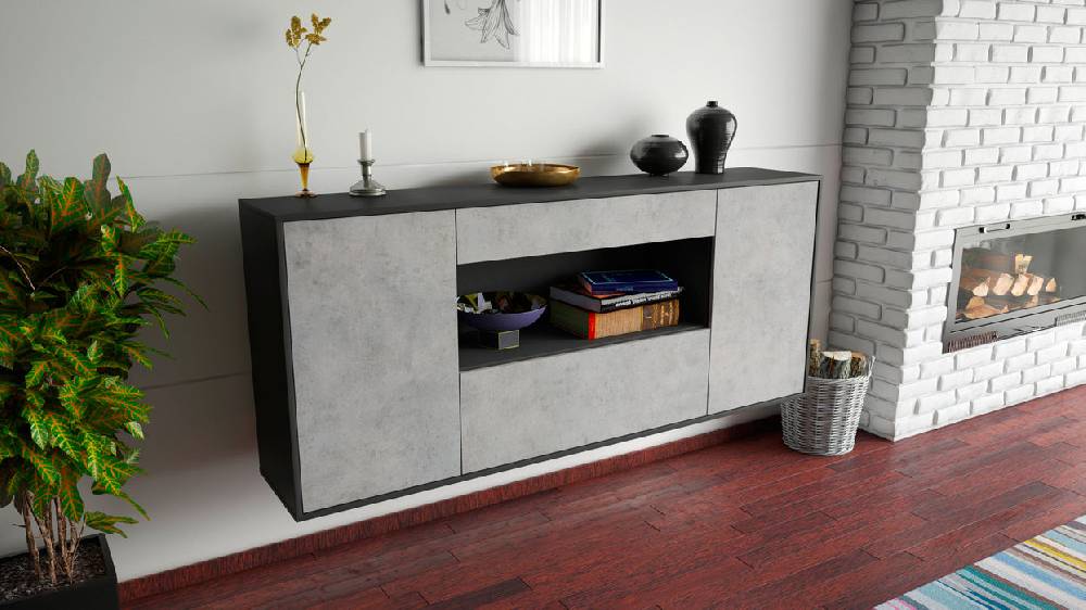 Stil Zeit Möbel Sideboard Ann Arbor, Beton, hängend (180x79x35cm) Neueste Stile