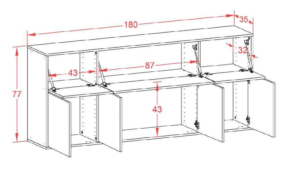 Stil Zeit Möbel Sideboard Roseville, Weiß, hängend (180x79x35cm) Bis zu 60% Rabatt