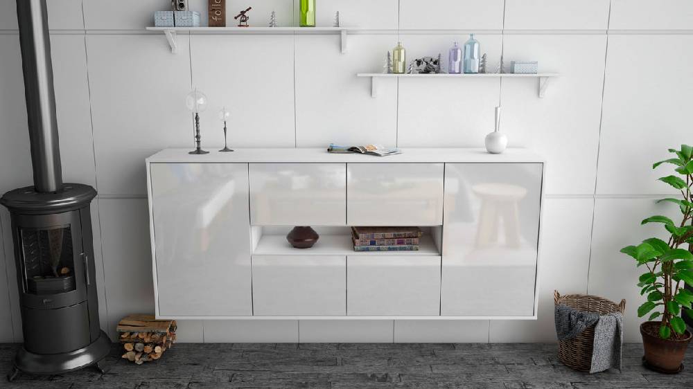 Stil Zeit Möbel Sideboard Stamford, Weiß, hängend (180x79x35cm) Vierteljährliche Förderung