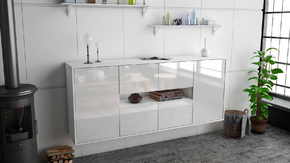 Stil Zeit Möbel Sideboard Stamford, Weiß, hängend (180x79x35cm) Vierteljährliche Förderung