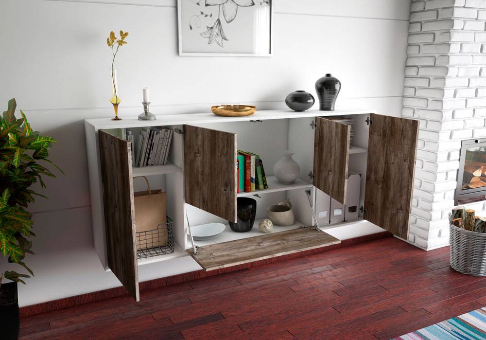 Stil Zeit Möbel Sideboard Escondido, Walnuss, hängend (180x79x35cm) Nur noch ein Tag übrig