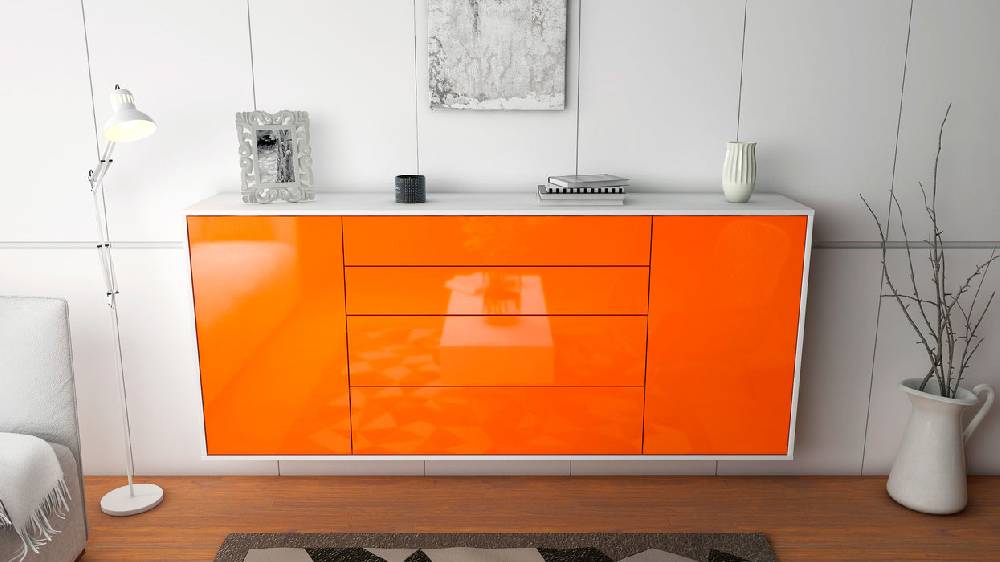 Stil Zeit Möbel Sideboard Bridgeport, Orange, hängend (180x79x35cm) Super Rabatt