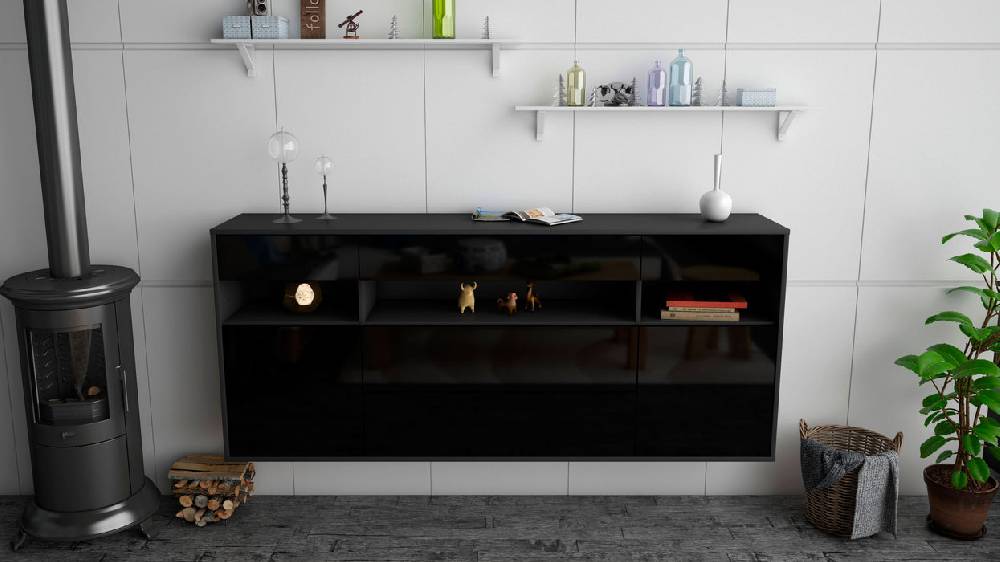 Stil Zeit Möbel Sideboard Inglewood, Schwarz, hängend (180x79x35cm) 50% Rabatt mit kostenlosem Versand
