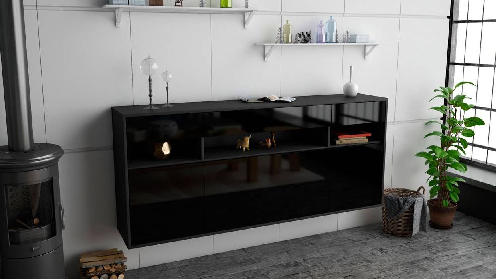 Stil Zeit Möbel Sideboard Inglewood, Schwarz, hängend (180x79x35cm) 50% Rabatt mit kostenlosem Versand