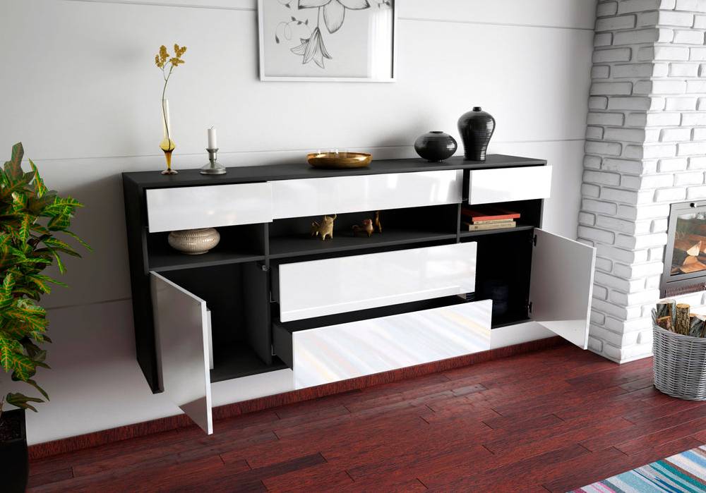 Stil Zeit Möbel Sideboard Inglewood, Schwarz, hängend (180x79x35cm) 50% Rabatt mit kostenlosem Versand
