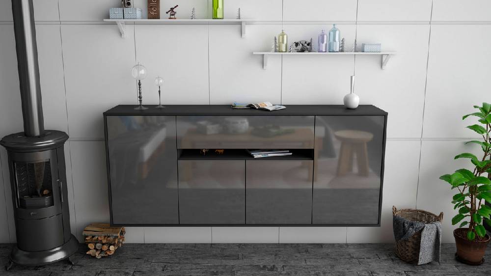 Stil Zeit Möbel Sideboard Flint, Grau, hängend (180x79x35cm) Clearance-Verkauf