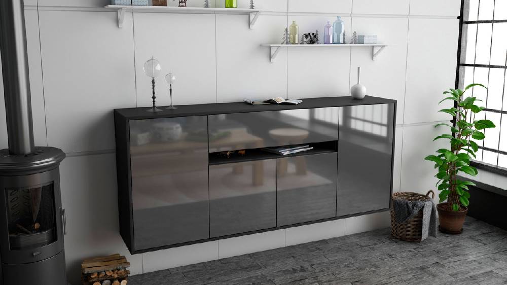Stil Zeit Möbel Sideboard Flint, Grau, hängend (180x79x35cm) Clearance-Verkauf