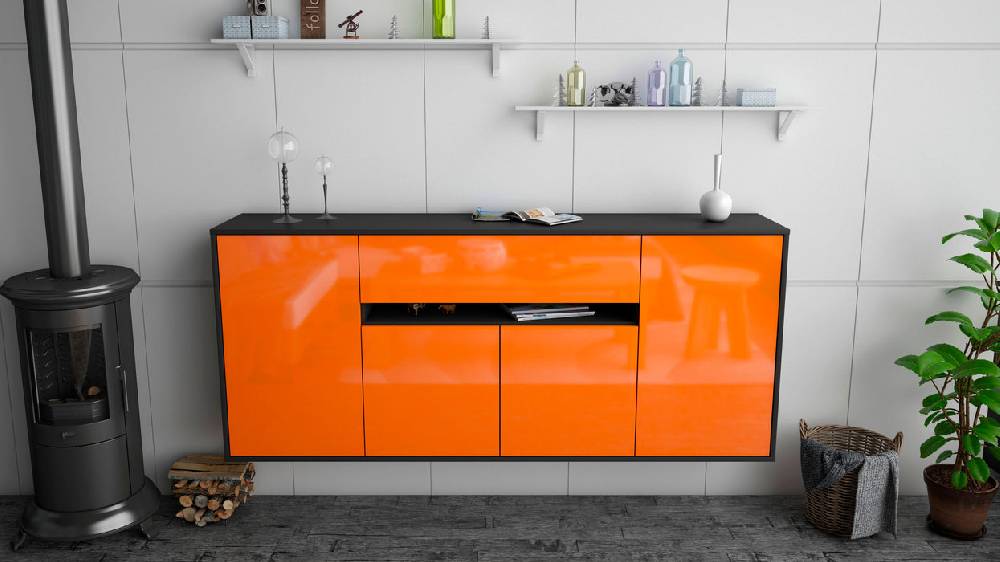 Stil Zeit Möbel Sideboard Flint, Orange, hängend (180x79x35cm) Kostenloser Versand international