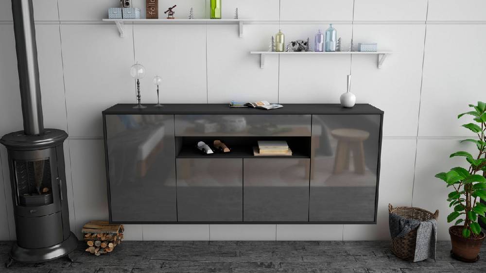 Stil Zeit Möbel Sideboard Lansing, Grau, hängend (180x79x35cm) Fabrikladen