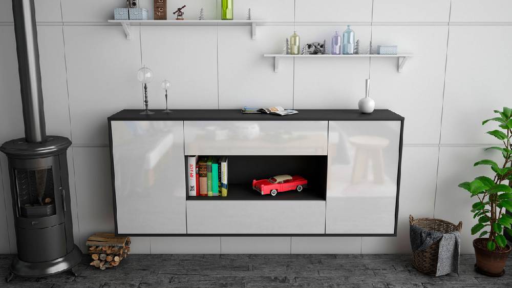 Stil Zeit Möbel Sideboard Denton, Weiß, hängend (180x79x35cm) Begrenzt auf 3 Tage