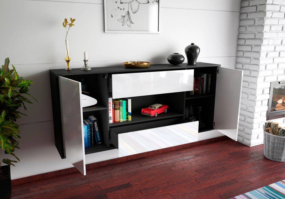 Stil Zeit Möbel Sideboard Denton, Weiß, hängend (180x79x35cm) Begrenzt auf 3 Tage
