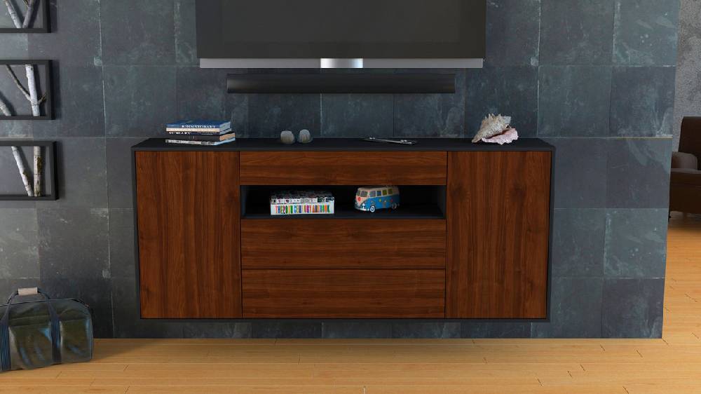 Stil Zeit Möbel Sideboard Vallejo, Walnuss, hängend (180x79x35cm) Speichern exportieren