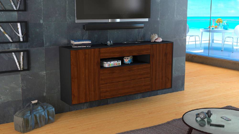 Stil Zeit Möbel Sideboard Vallejo, Walnuss, hängend (180x79x35cm) Speichern exportieren