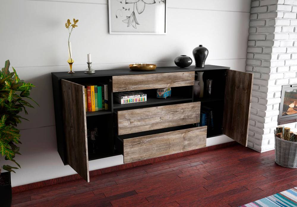 Stil Zeit Möbel Sideboard Vallejo, Walnuss, hängend (180x79x35cm) Speichern exportieren