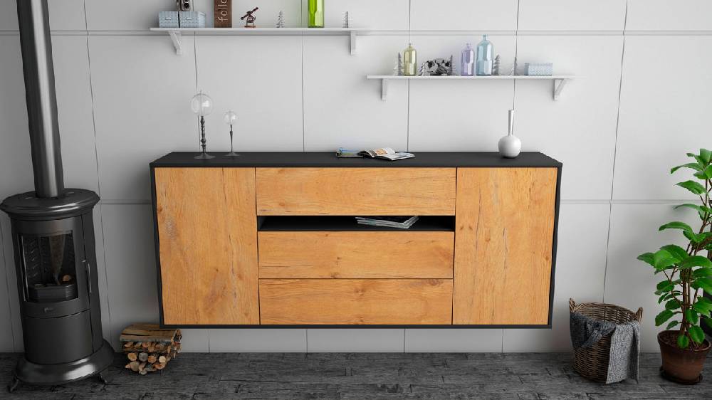 Stil Zeit Möbel Sideboard McKinney, Eiche, hängend (180x79x35cm) Black Friday Preise