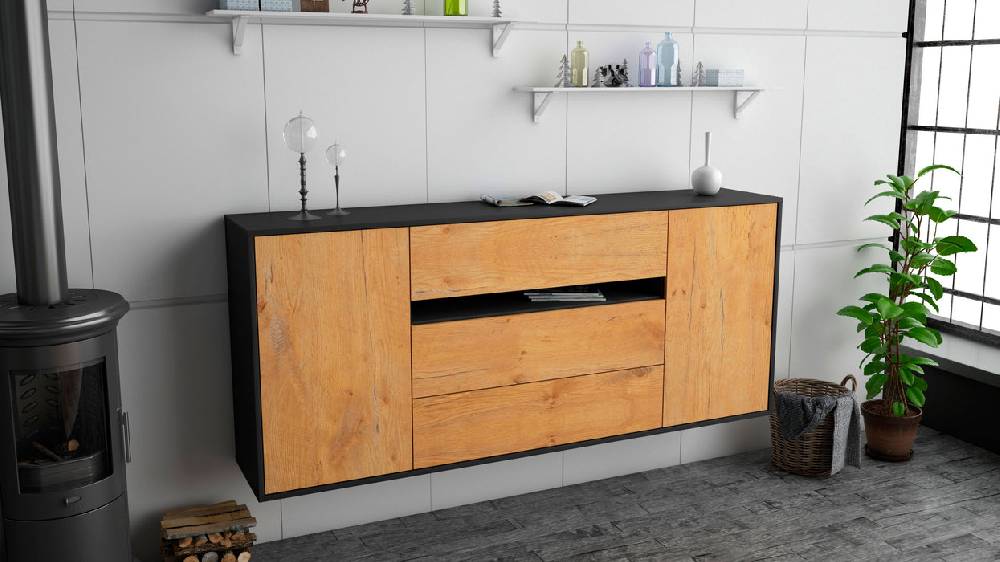 Stil Zeit Möbel Sideboard McKinney, Eiche, hängend (180x79x35cm) Black Friday Preise