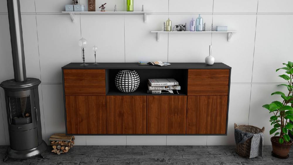 Stil Zeit Möbel Sideboard West Valley City, Walnuss, hängend (180x79x35cm) Im Verkauf