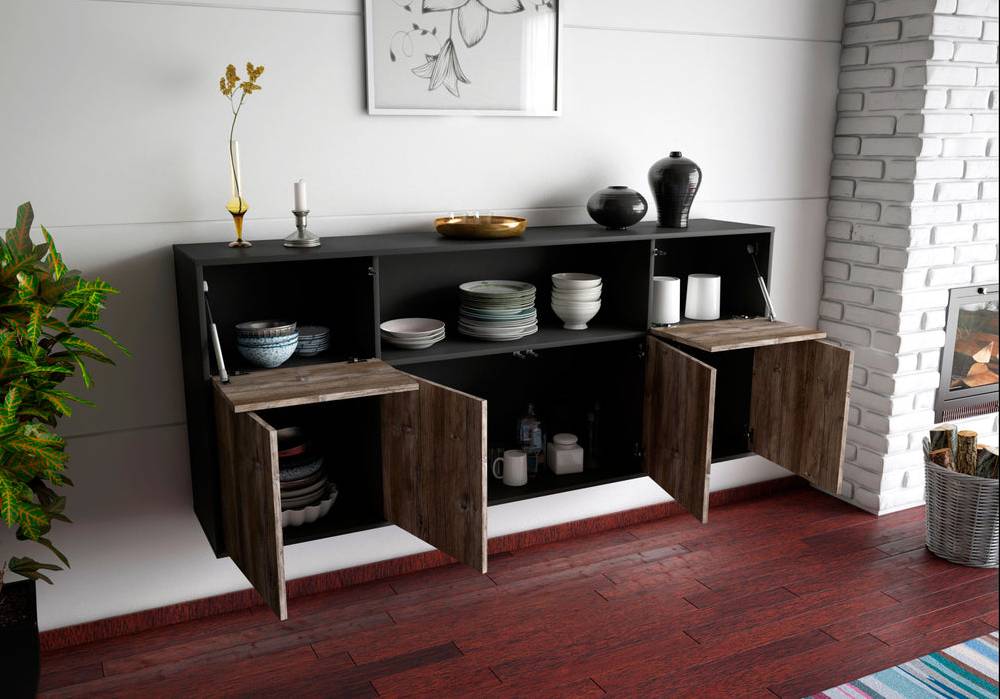 Stil Zeit Möbel Sideboard West Valley City, Walnuss, hängend (180x79x35cm) Im Verkauf