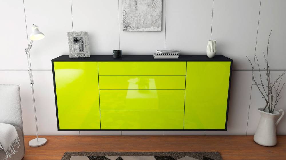 Stil Zeit Möbel Sideboard Bridgeport, Grün, hängend (180x79x35cm) zollfrei