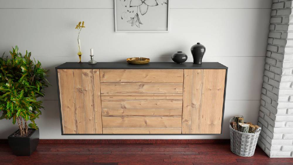 Stil Zeit Möbel Sideboard Bridgeport, Pinie, hängend (180x79x35cm) 50% Rabatt für begrenzte Zeit
