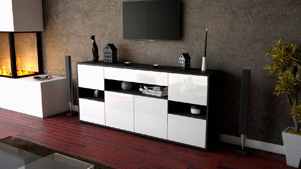 Stil Zeit Möbel Sideboard Ginevra, Weiß (180x79x35cm) Outlet