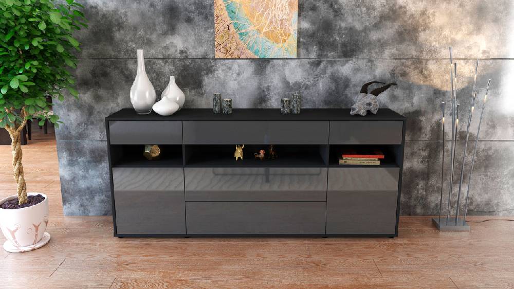 Stil Zeit Möbel Sideboard Floria, Grau (180x79x35cm) Fabrikverkauf