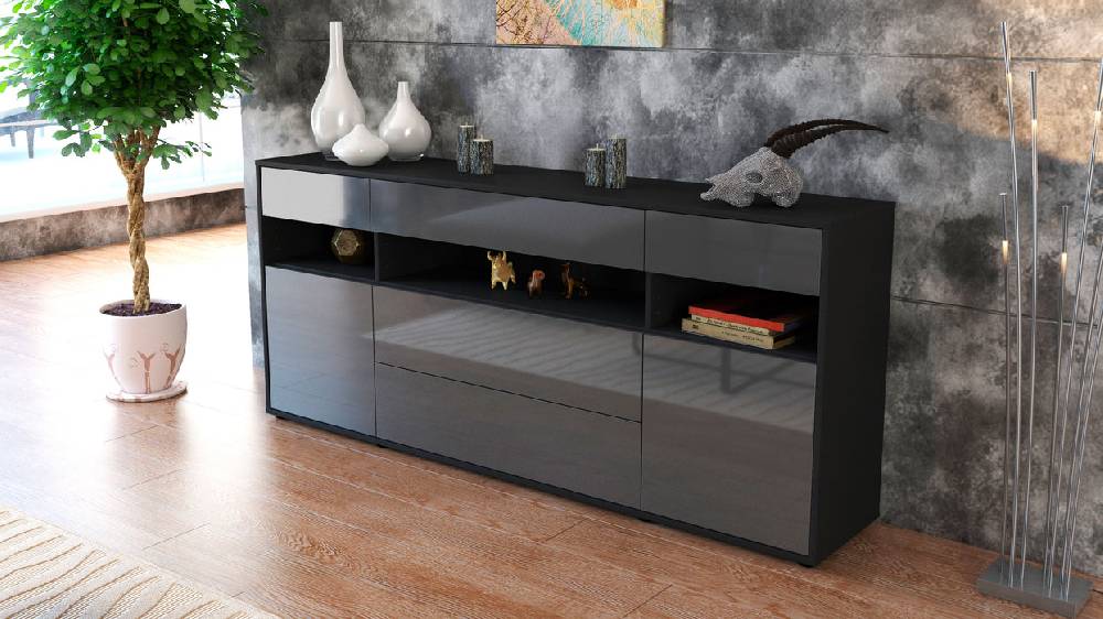 Stil Zeit Möbel Sideboard Floria, Grau (180x79x35cm) Fabrikverkauf
