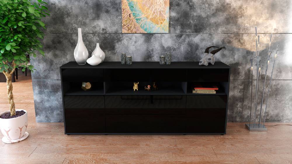 Stil Zeit Möbel Sideboard Floria, Schwarz (180x79x35cm) Blitzverkäufe
