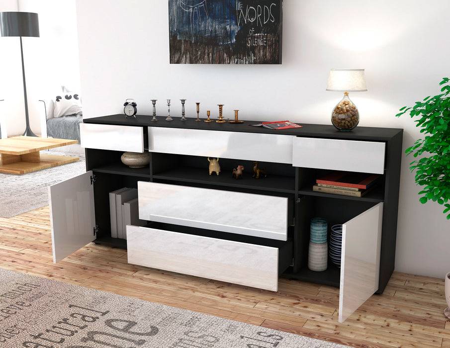 Stil Zeit Möbel Sideboard Floria, Schwarz (180x79x35cm) Blitzverkäufe