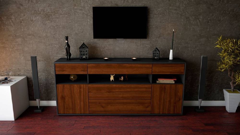 Stil Zeit Möbel Sideboard Floria, Walnuss (180x79x35cm) Kostenloser Versand