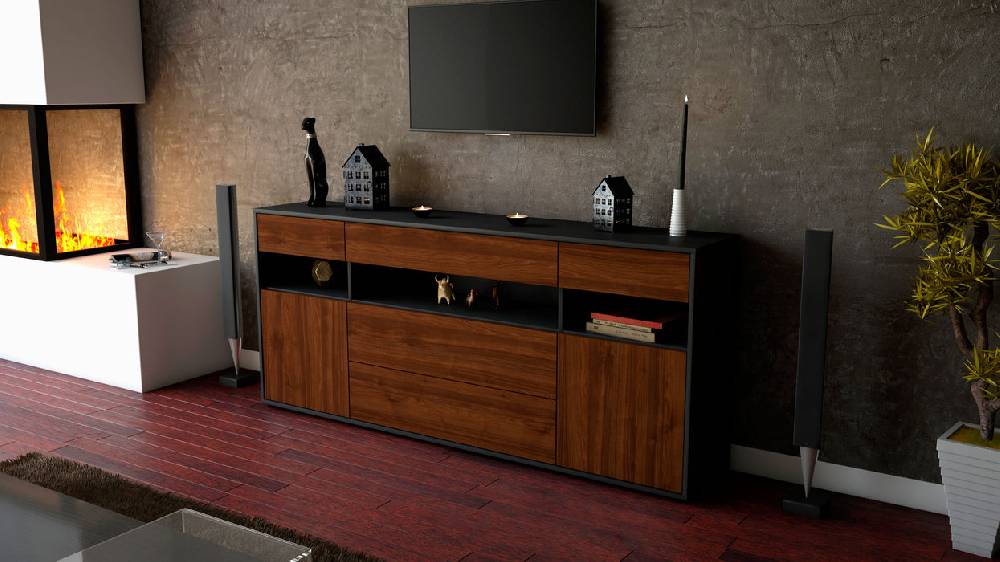 Stil Zeit Möbel Sideboard Floria, Walnuss (180x79x35cm) Kostenloser Versand