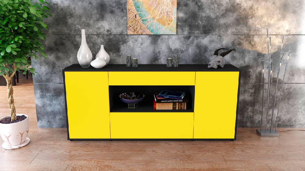 Stil Zeit Möbel Sideboard Fiora, Gelb (180x79x35cm) Fabrikpreis