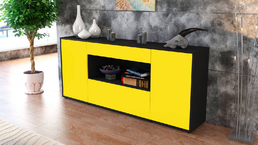 Stil Zeit Möbel Sideboard Fiora, Gelb (180x79x35cm) Fabrikpreis