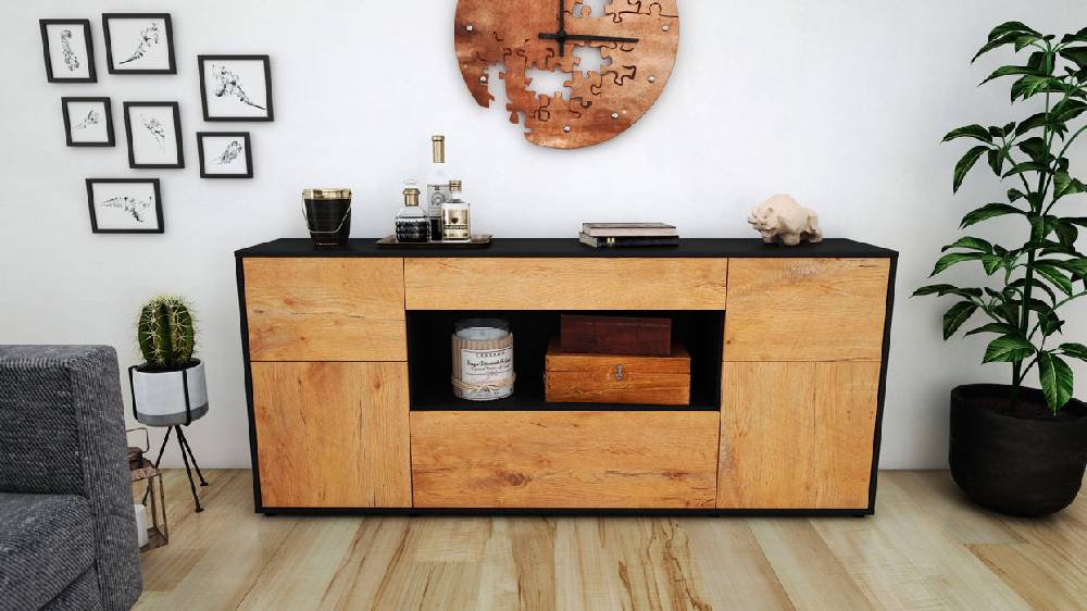 Stil Zeit Möbel Sideboard Fabiola, Eiche (180x79x35cm) Begrenztes Angebot