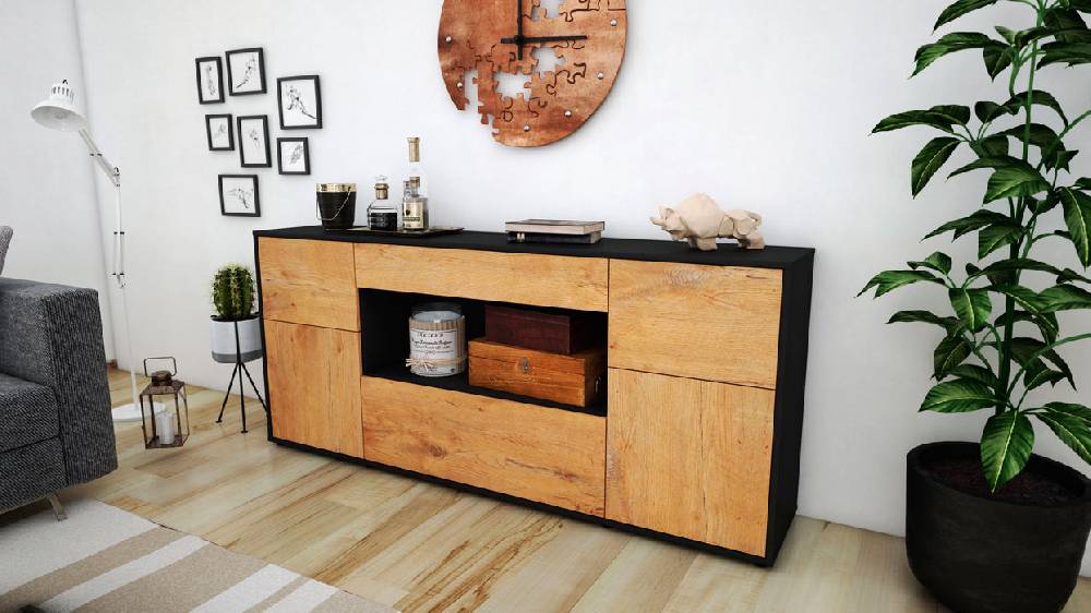 Stil Zeit Möbel Sideboard Fabiola, Eiche (180x79x35cm) Begrenztes Angebot