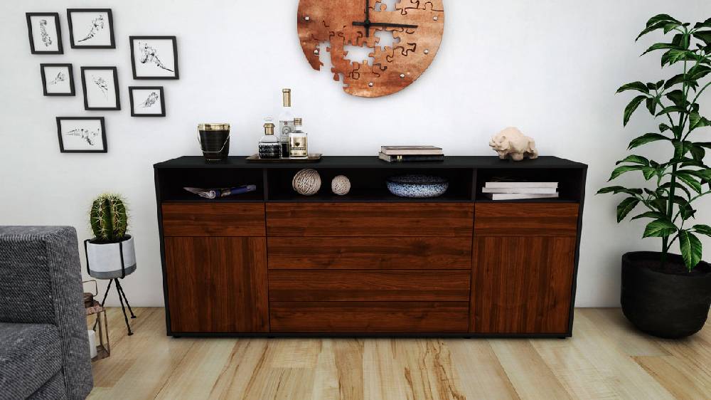 Stil Zeit Möbel Sideboard Evelina, Walnuss (180x79x35cm) Saisonschlussverkauf