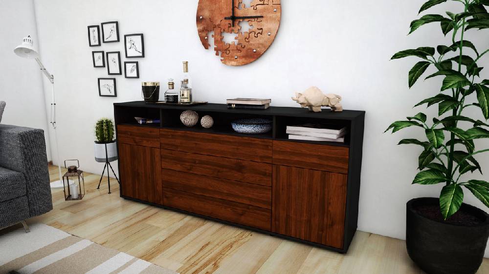 Stil Zeit Möbel Sideboard Evelina, Walnuss (180x79x35cm) Saisonschlussverkauf