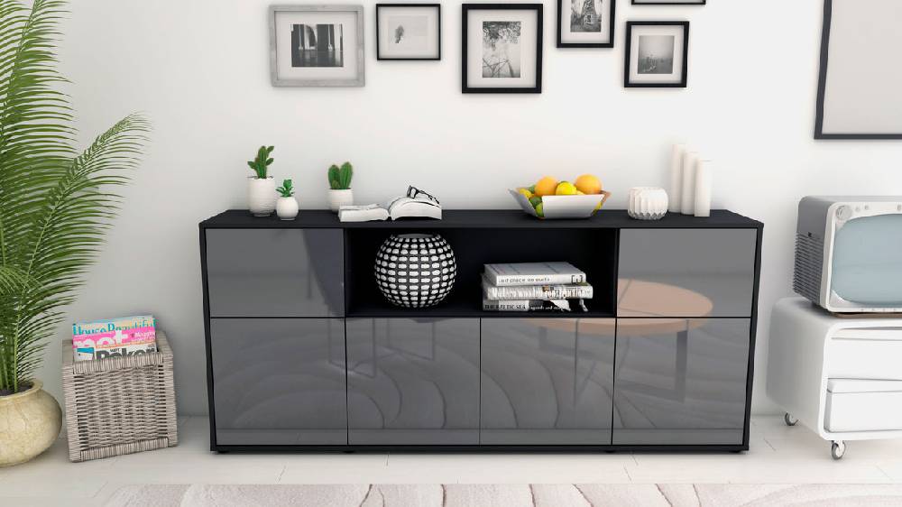 Stil Zeit Möbel Sideboard Ermentrude, Grau (180x79x35cm) Black Friday