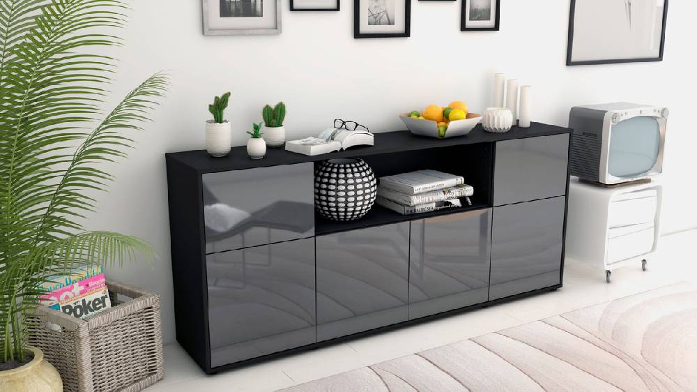 Stil Zeit Möbel Sideboard Ermentrude, Grau (180x79x35cm) Black Friday
