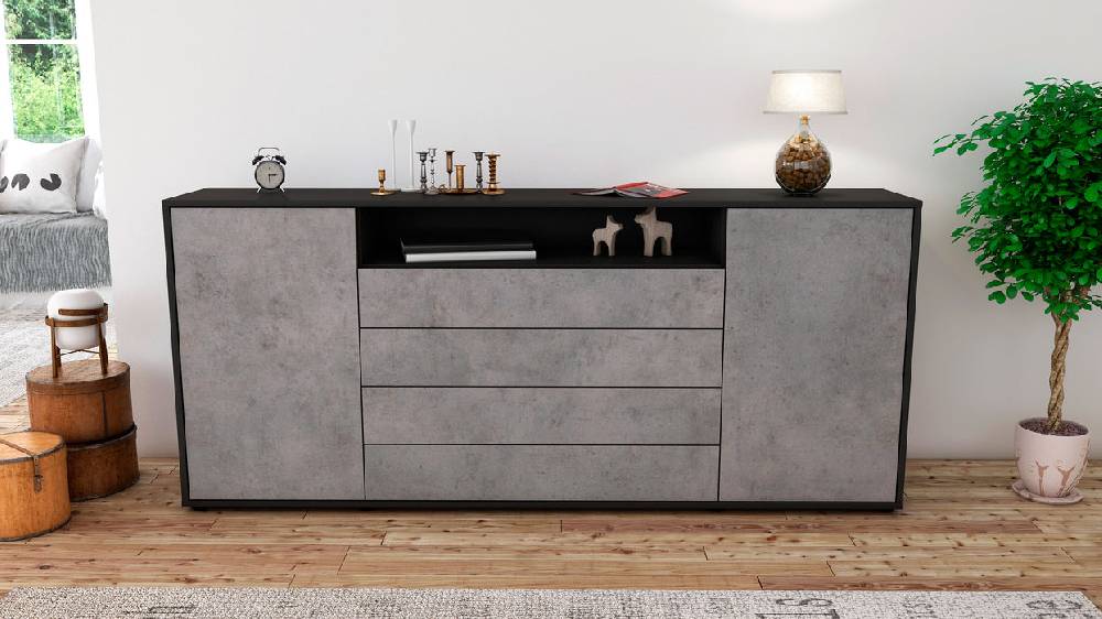 Stil Zeit Möbel Sideboard Enzo, Beton (180x79x35cm) Weihnachtsangebot
