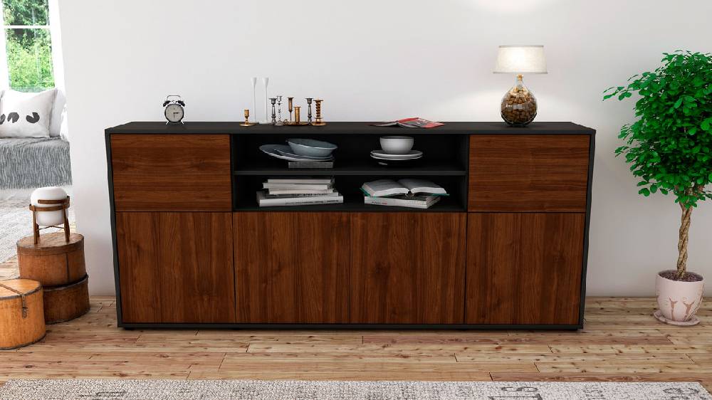 Stil Zeit Möbel Sideboard Emilia, Walnuss (180x79x35cm) Lagerräumung