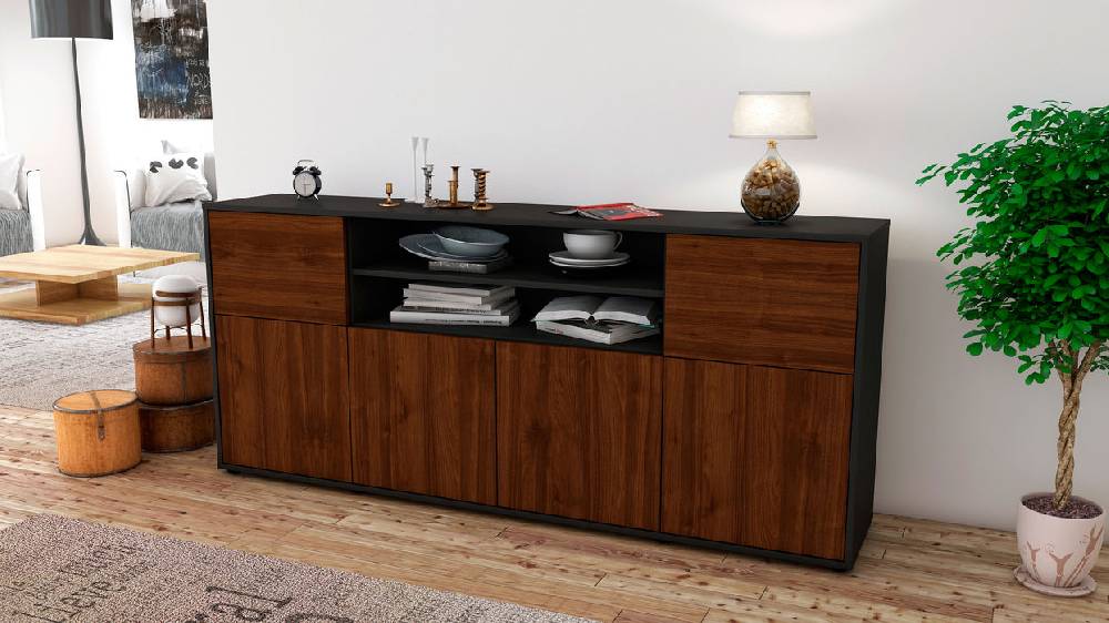 Stil Zeit Möbel Sideboard Emilia, Walnuss (180x79x35cm) Lagerräumung