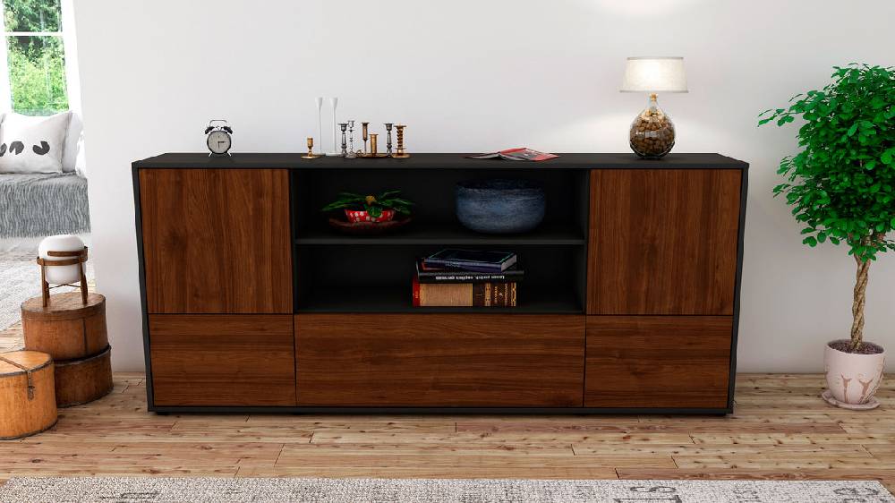 Stil Zeit Möbel Sideboard Emanuela, Walnuss (180x79x35cm) Online Outlet