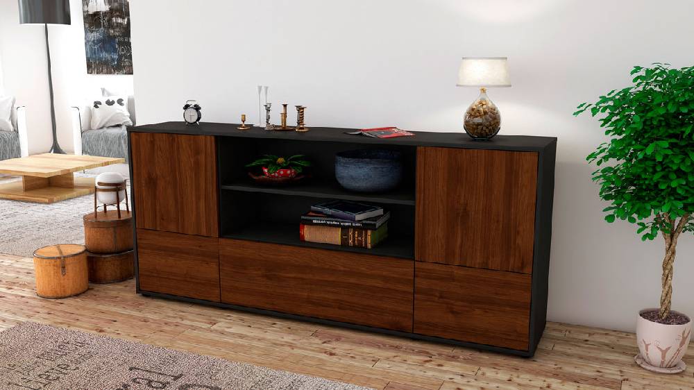 Stil Zeit Möbel Sideboard Emanuela, Walnuss (180x79x35cm) Online Outlet