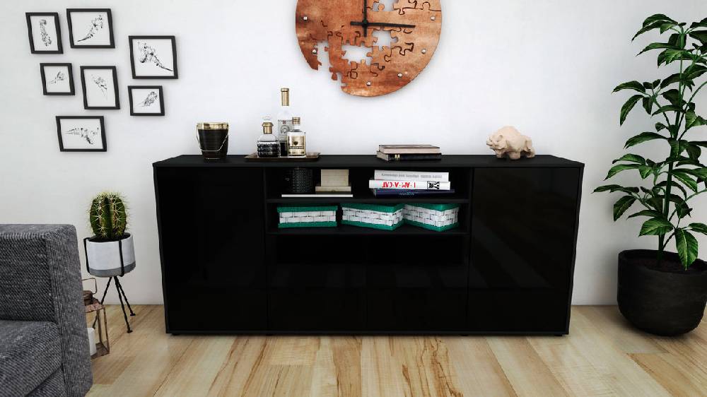 Stil Zeit Möbel Sideboard Elsita, Schwarz (180x79x35cm) Zeitlich begrenztes Angebot