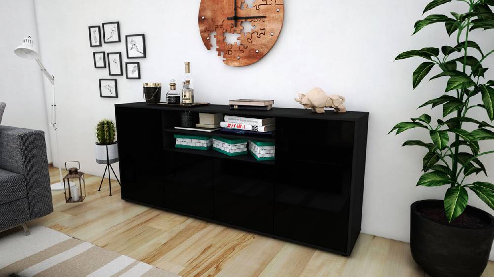 Stil Zeit Möbel Sideboard Elsita, Schwarz (180x79x35cm) Zeitlich begrenztes Angebot