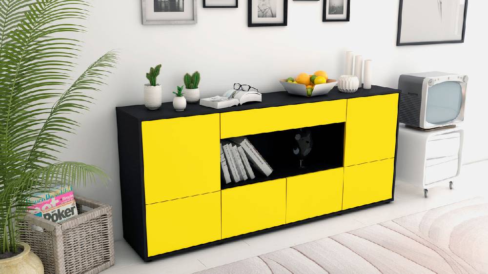 Stil Zeit Möbel Sideboard Elsa, Gelb (180x79x35cm) Blitzangebot
